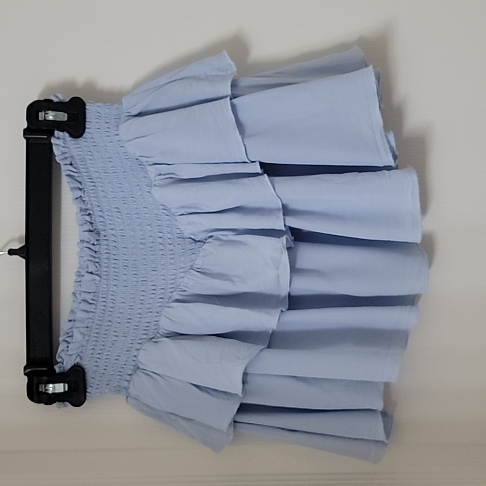 Katie J Size Tween M Light Blue Brooke MIni Ruffled/Tiered Skirt, Smocked Waist